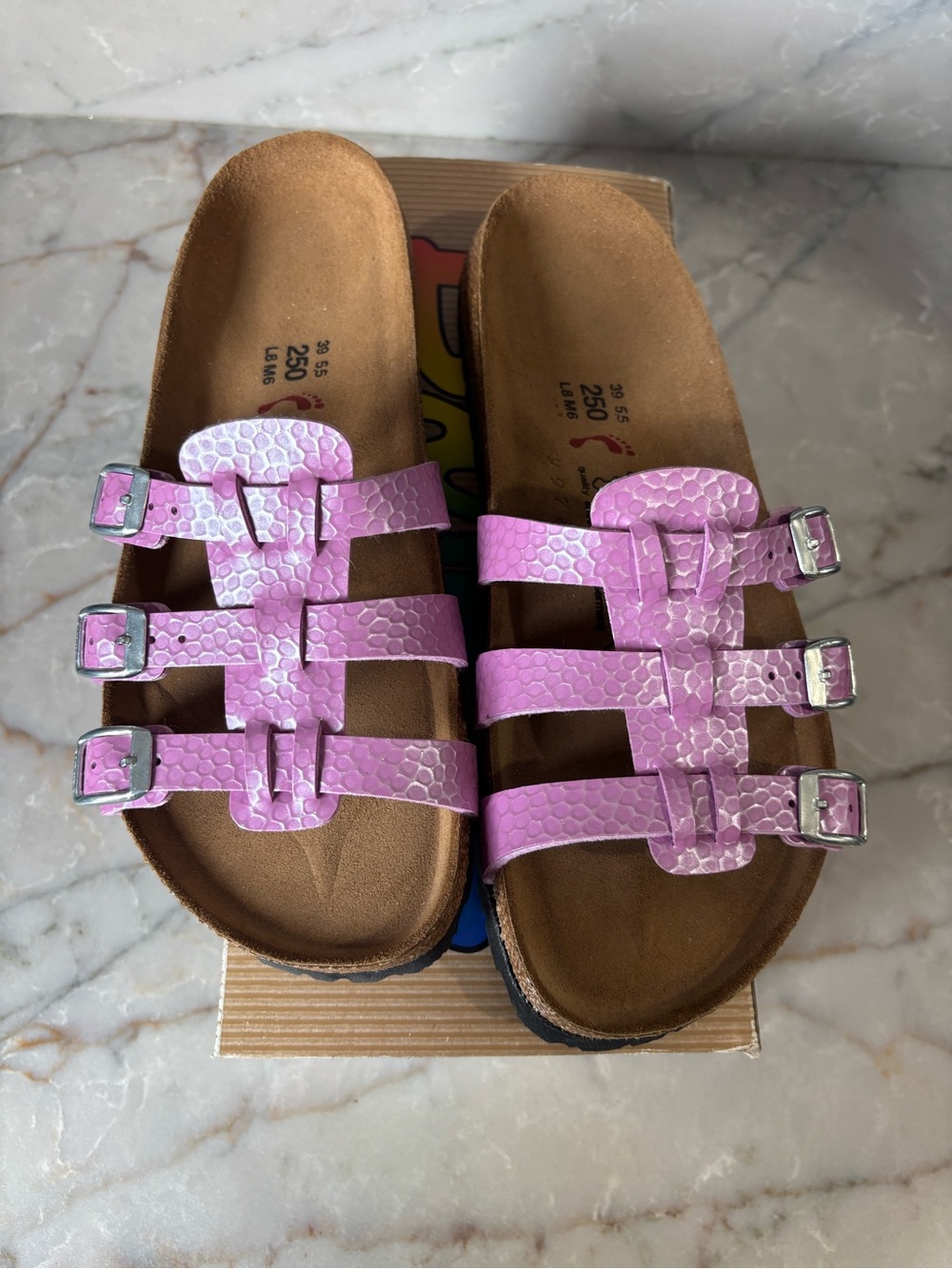 Women's Pink Triple-Strap Buckle Sandals